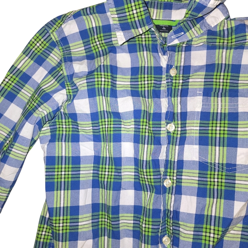 Gap Kids Blue and Green Plaid Shirt